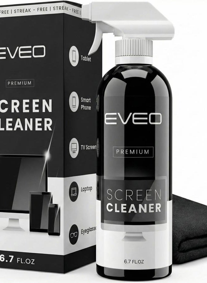 EVEO ® Screen Cleaner Spray Kit (Streak-Free) TV Screen Cleaner for Smart TV, Lcd, LEd, Oled | Computer Screen Cleaner Spray and Wipe Microfiber Cloth - TV, Monitor, Laptop, iPad, Car - 6.7oz 1 Pack - Image 1
